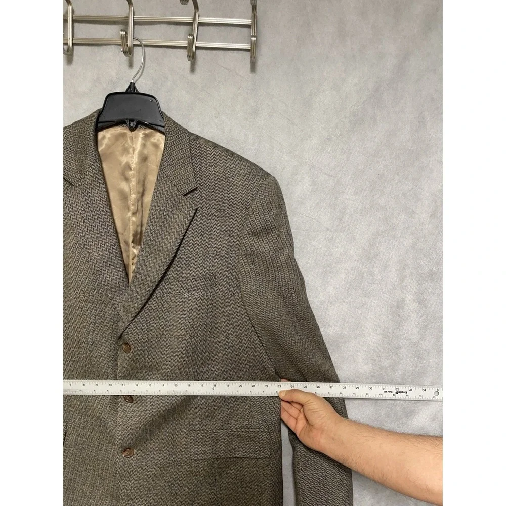Ralph Lauren Blazer Men 46L Beige Blue Herringbone 3B Winter Flannel Wool Luxury